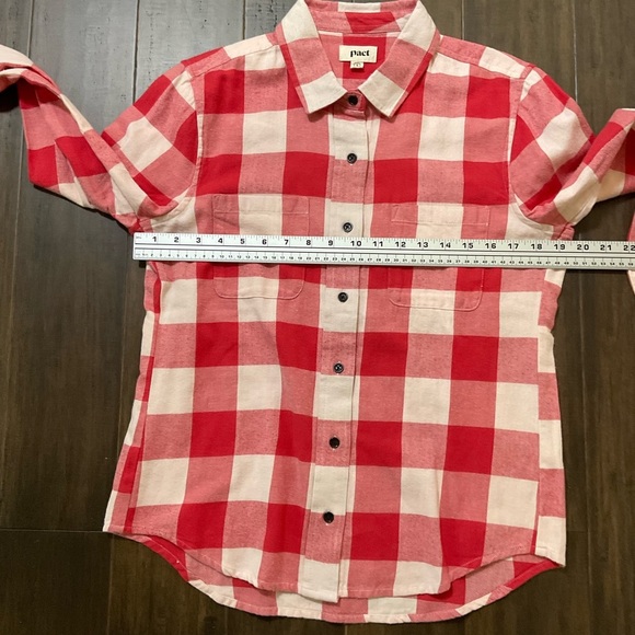 Pact Gingham Plaid Mila Flannel Button Front Red White Long Sleeve Shirt Size S - Picture 5 of 6